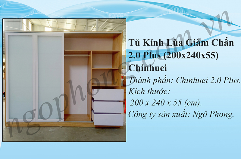 Tủ Kính Lùa Giảm Chấn 2 Plus (200x240x55) Chinhuei
